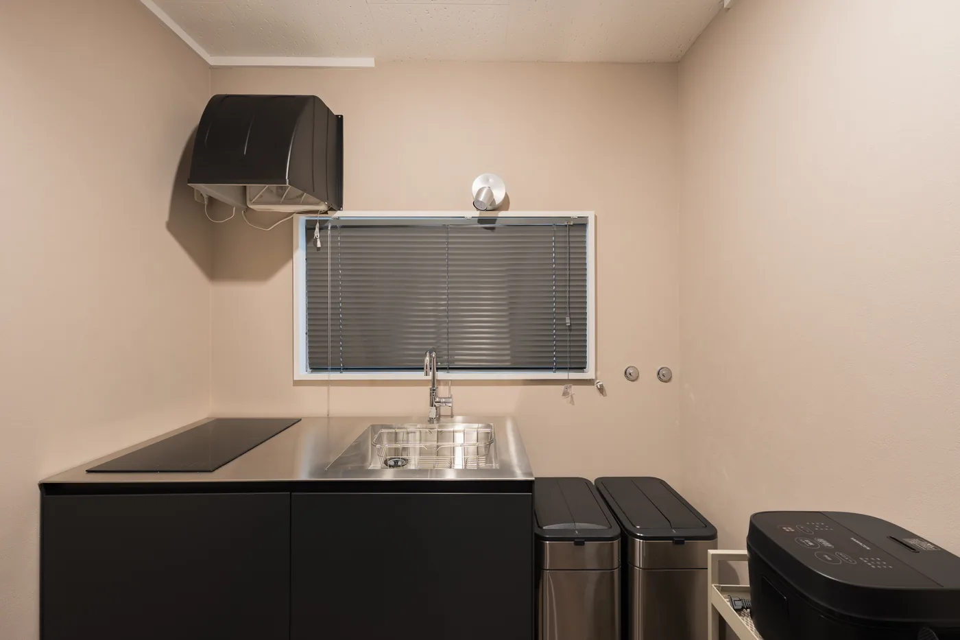 The kitchen in 101, induction hob and stainless sink